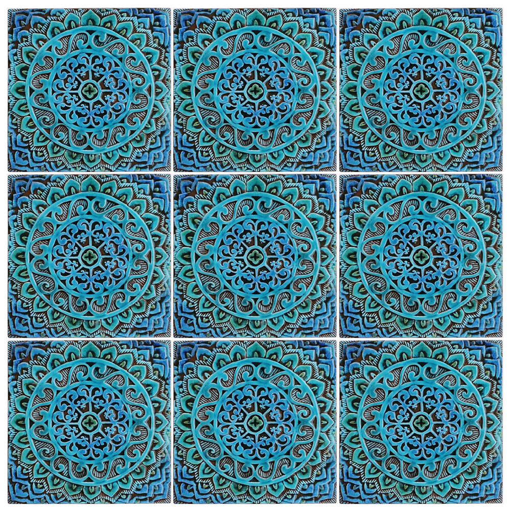 handmade tile decorative turquoise mandala