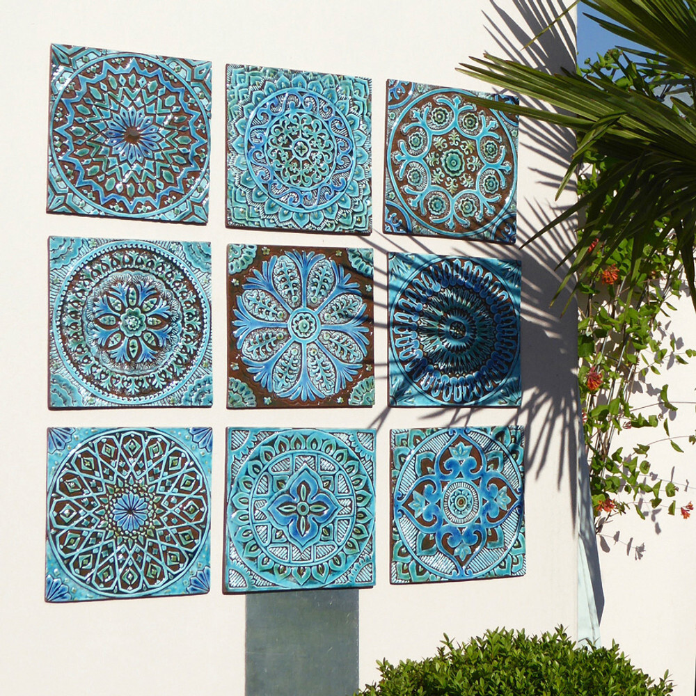 Handmade tile decorative turquoise ceramic wall art mandala
